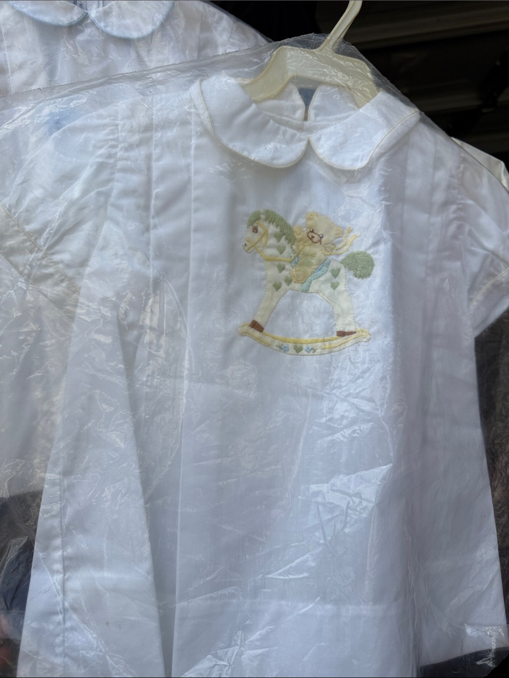 White Peter Pan Collar Baby Top with Rocking Horse Embroidery